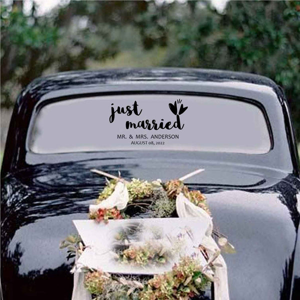 Custom Just Married Car Decal- Car Decorations For Wedding