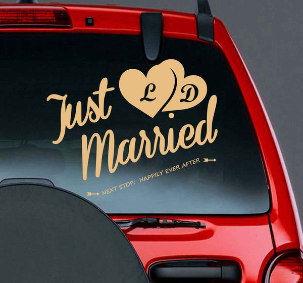 Custom Just Married Car Decal, Car Decorations For Wedding